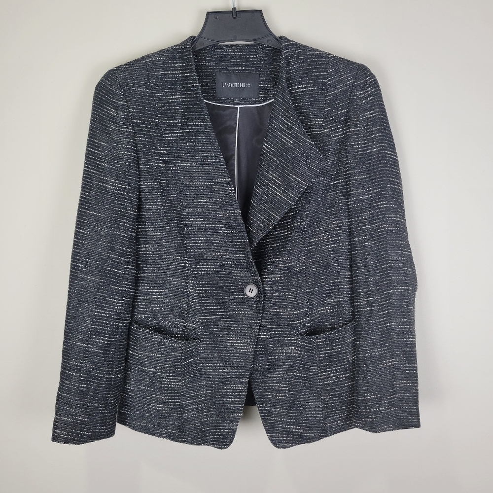 Layfayette 148 New York Black And White One Collar Blazer Sz 2 Womens